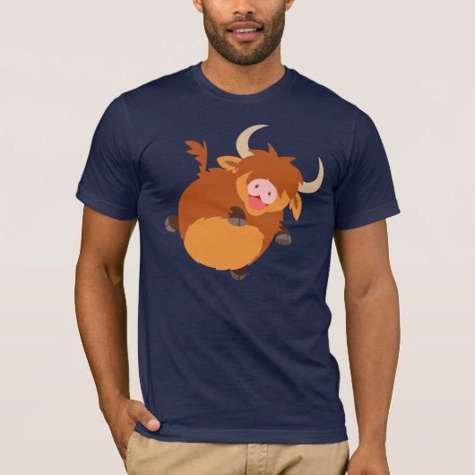 Cute Floating Cartoon Highland Koe T-Shirt (Voorkant)