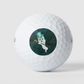 Cute Floating Ghost Blue Eyes Night Sky Skull Cane Golfballen (Voorkant)
