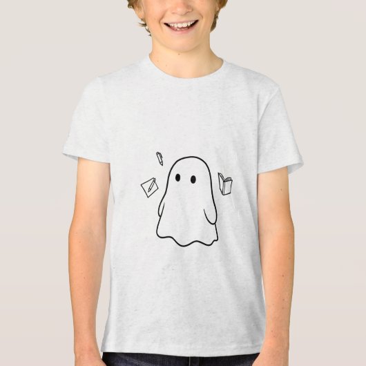cute floating ghost with stationary Tri-Blend shirt (Voorkant)