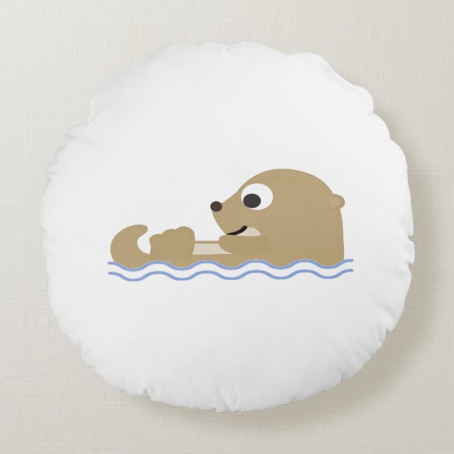 Cute Floating Otter Rond Kussen (Voorkant)