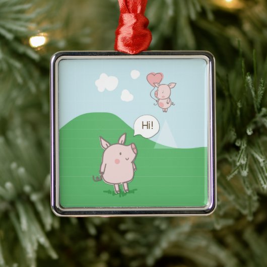 Cute Floating Pig Gezegde Hi Metalen Ornament (Boom)
