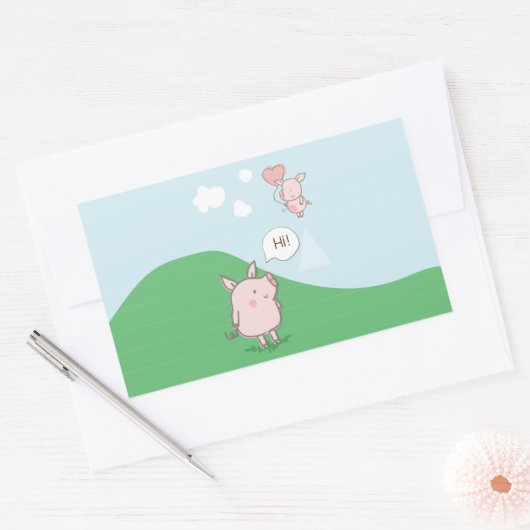 Cute Floating Pig Gezegde Hi Rechthoekige Sticker (Envelop)