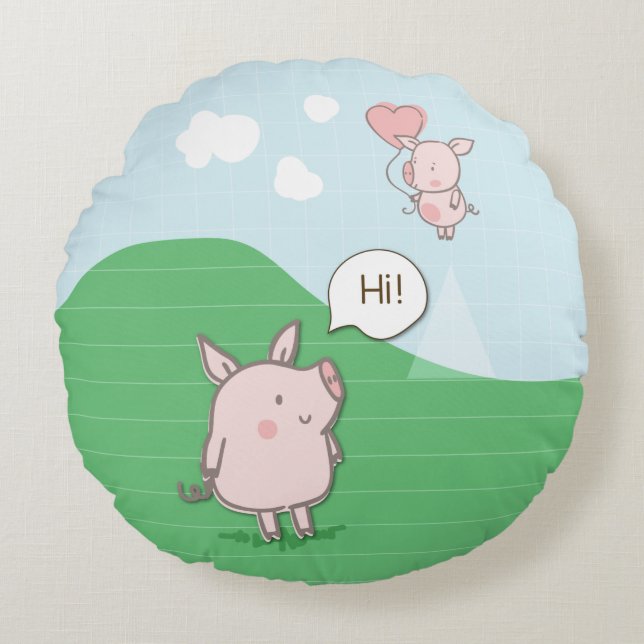 Cute Floating Pig Gezegde Hi Rond Kussen (Voorkant)