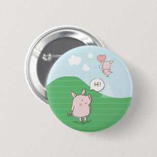 Cute Floating Pig Gezegde Hi Ronde Button 5,7 Cm