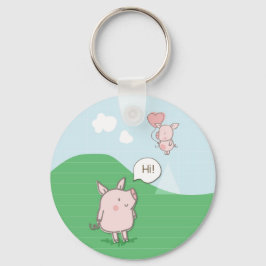 Cute Floating Pig Gezegde Hi Sleutelhanger