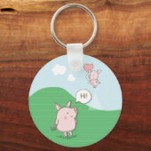 Cute Floating Pig Gezegde Hi Sleutelhanger (Voorkant)