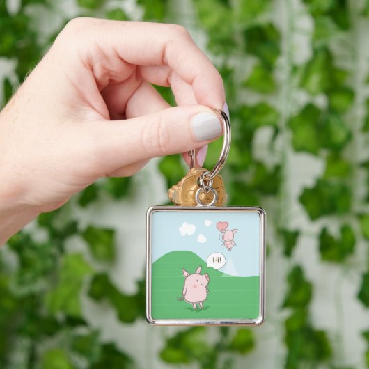 Cute Floating Pig Gezegde Hi Sleutelhanger (Hand)