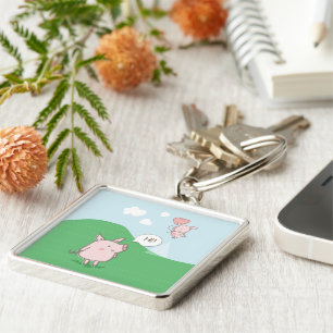 Cute Floating Pig Gezegde Hi Sleutelhanger