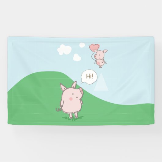 Cute Floating Pig Gezegde Hi Spandoek (Horizontaal)