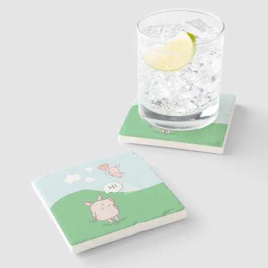 Cute Floating Pig Gezegde Hi Stenen Onderzetter (Zijkant)