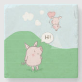 Cute Floating Pig Gezegde Hi Stenen Onderzetter (Voorkant)