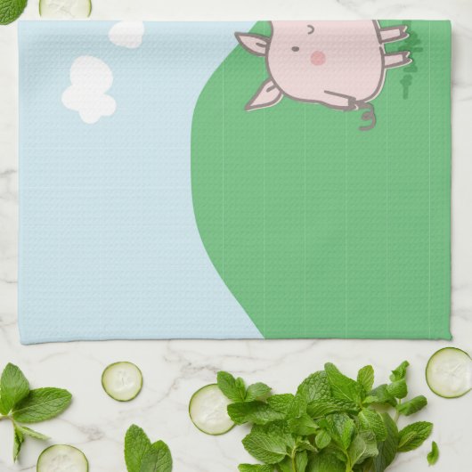 Cute Floating Pig Gezegde Hi Theedoek (Gevouwen)