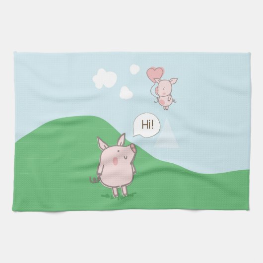 Cute Floating Pig Gezegde Hi Theedoek (Horizontaal)