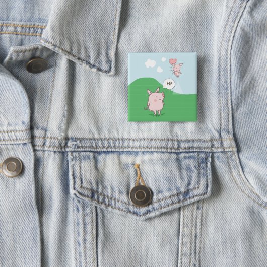 Cute Floating Pig Gezegde Hi Vierkante Button 5,1 Cm (In situ)