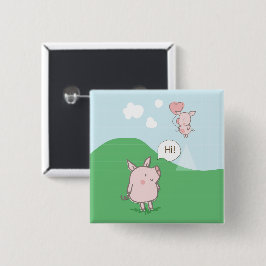 Cute Floating Pig Gezegde Hi Vierkante Button 5,1 Cm