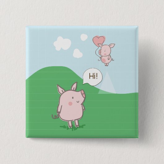 Cute Floating Pig Gezegde Hi Vierkante Button 5,1 Cm (Voorkant)