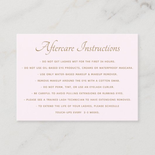 Cute Floral After Care for Lash Extensions Salon Visitekaartje (Voorkant)