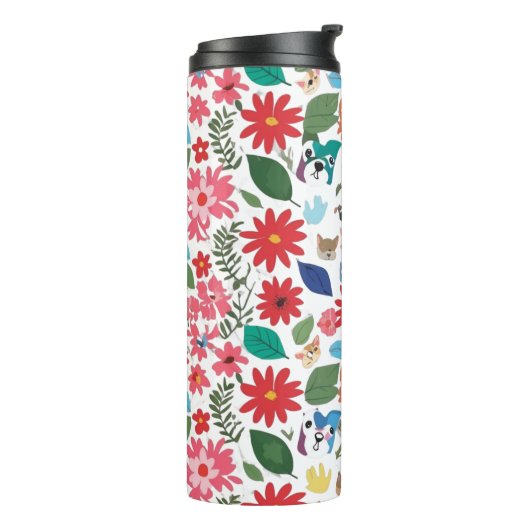 Cute Floral & Animal Character Seamless Pattern -  Thermosbeker (Gedraaid links)