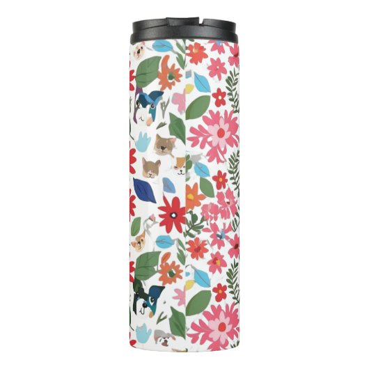 Cute Floral & Animal Character Seamless Pattern -  Thermosbeker (Achterkant)