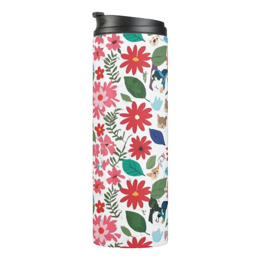 Cute Floral & Animal Character Seamless Pattern - Thermosbeker (Geroteerd rechts)