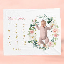 Cute Floral Baby Girl Milestone Maandelijkse Baby Fleece Deken