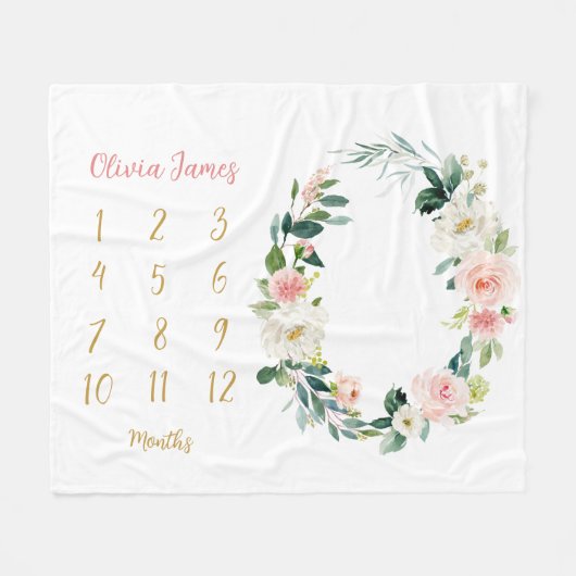 Cute Floral Baby Girl Milestone Maandelijkse Baby Fleece Deken (Voorkant (Horizontaal))