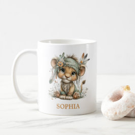 Cute Floral Baby Lion Wild One 1st Birthday Koffiemok