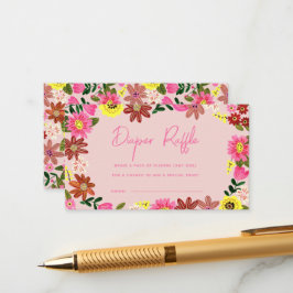 Cute Floral Baby shower Diaper Raffle Ticket Informatiekaartje