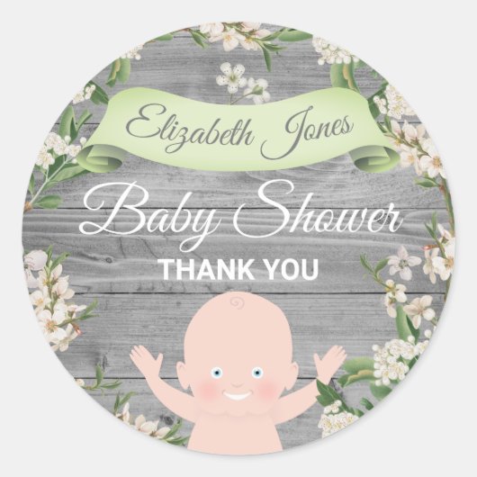 Cute Floral Baby shower Ronde Sticker (Voorkant)