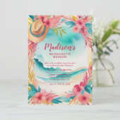 Cute Floral Beach Cowgirl Hat Coastal Bachelorette Kaart (Staand voorkant)