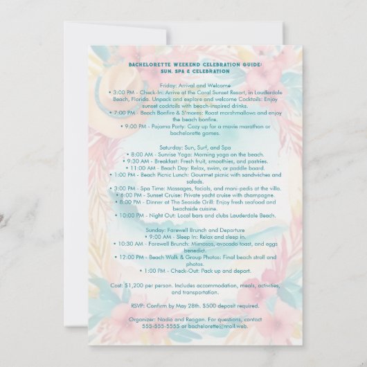 Cute Floral Beach Cowgirl Hat Coastal Bachelorette Kaart (Achterkant)