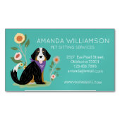 Cute Floral Bernese Mountain Dog Pet Care Magnetisch Visitekaartje (Voorkant)