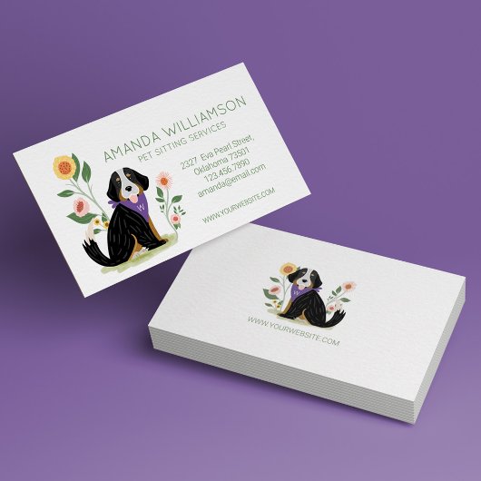 Cute Floral Bernese Mountain Dog Pet Care Visitekaartje