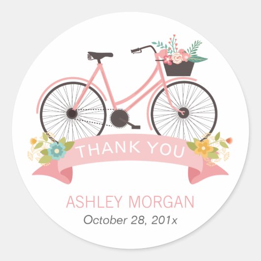 Cute Floral Bicycle Blush Pink Hartelijk dank Ronde Sticker (Voorkant)