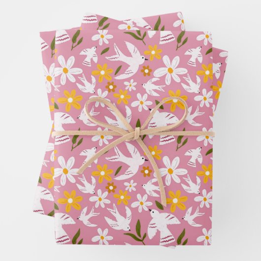 Cute Floral Bird Seamless Pattern Inpakpapier Vel (In situ)