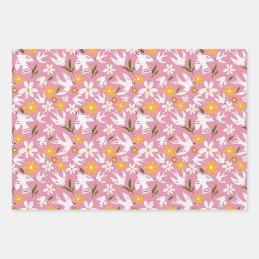 Cute Floral Bird Seamless Pattern Inpakpapier Vel (Voorkant)