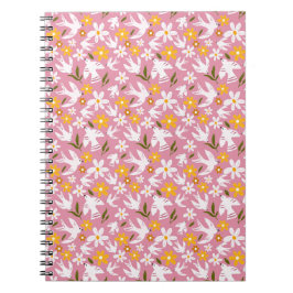Cute Floral Bird Seamless Pattern Notitieboek