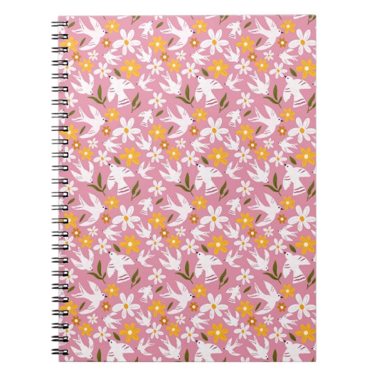 Cute Floral Bird Seamless Pattern Notitieboek (Voorkant)
