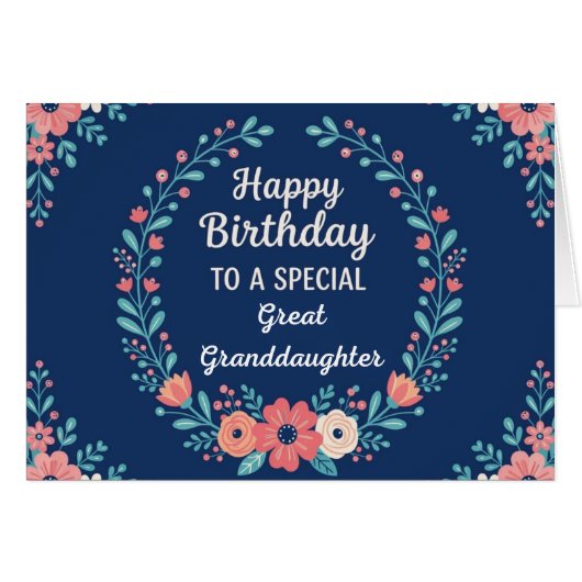Cute Floral Birthday Card for Great Granddaughter (Voorkant Horizontaal)