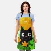 Cute Floral Black Cat Schort voor kattenbroodjes (Gedragen)