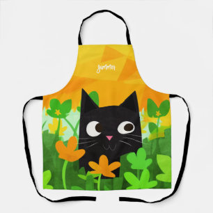 Cute Floral Black Cat Schort voor kattenbroodjes