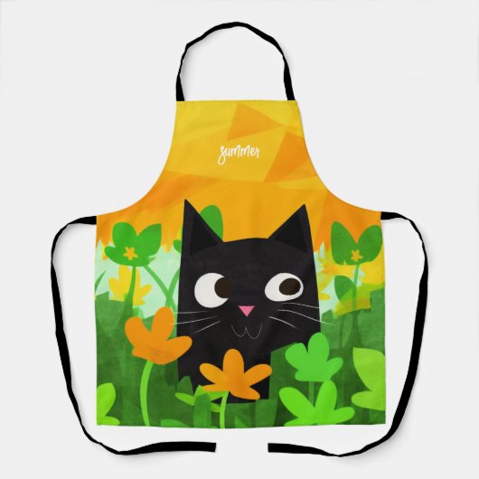 Cute Floral Black Cat Schort voor kattenbroodjes (Voorkant)