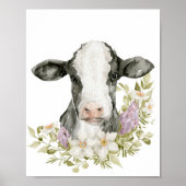 Cute Floral Black Cow Poster Print (Voorkant)
