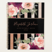 Cute Floral Black Roos Gold Glitter Planner (Voorkant)