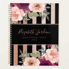 Cute Floral Black Roos Gold Glitter Planner