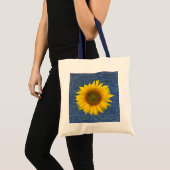 Cute Floral Blue Denim Kijk Gele Zonnebloem Tote Bag (Voorkant (product))