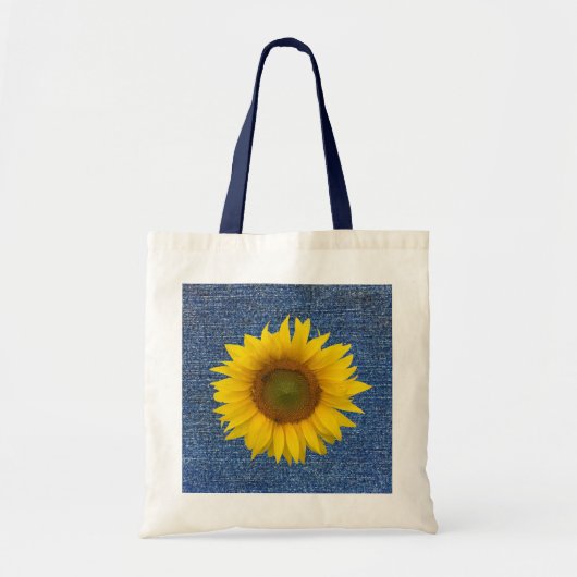 Cute Floral Blue Denim Kijk Gele Zonnebloem Tote Bag (Voorkant)