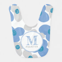 Cute Floral Blue Grey Baby Simple Monogram
