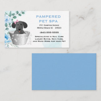 Cute Floral Blue Pet Groomer Visitekaartje