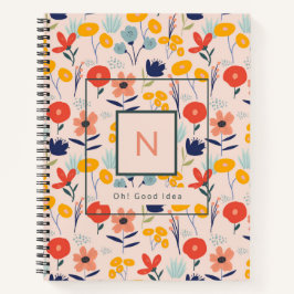 Cute Floral Blush Pink Pattern Monogram Notitieboek